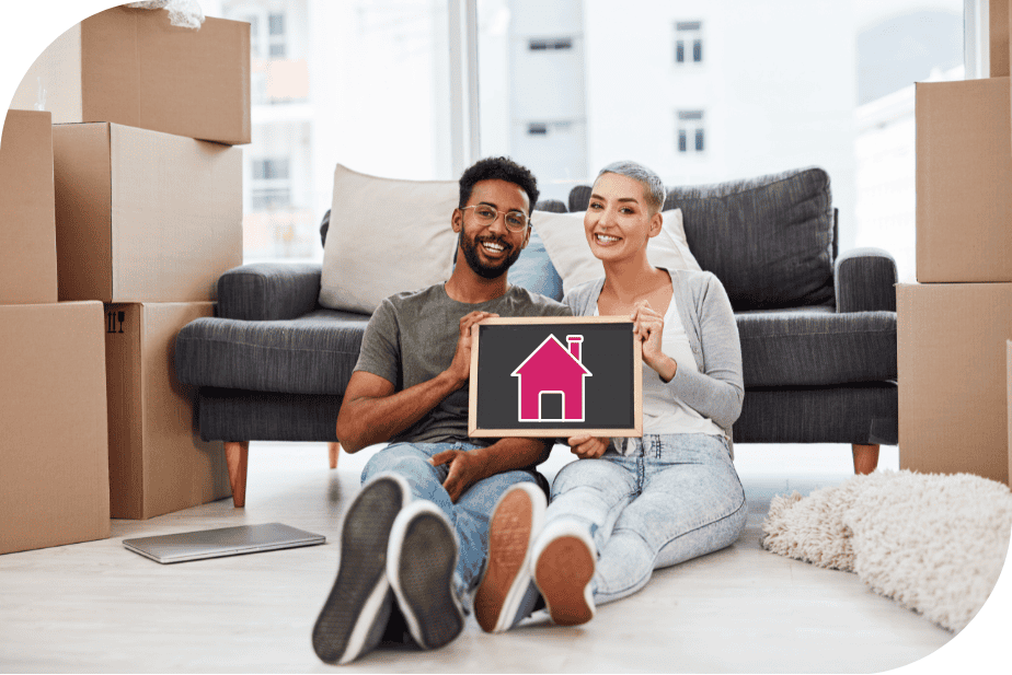 First time buyer solicitor helping happy couple moving into their first home